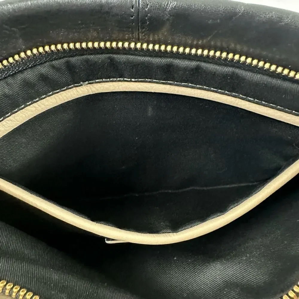 Halogen Colorblock Leather Clutch Black And Tan Top Zipper With‎ Tassle